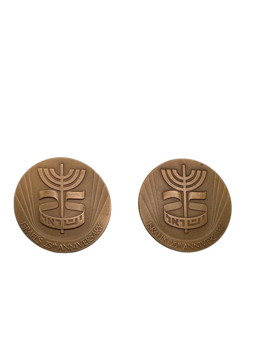 Two Israel's 25th Anniversary Bronze Medal State Of Israel Medallion 1973 Zodiac